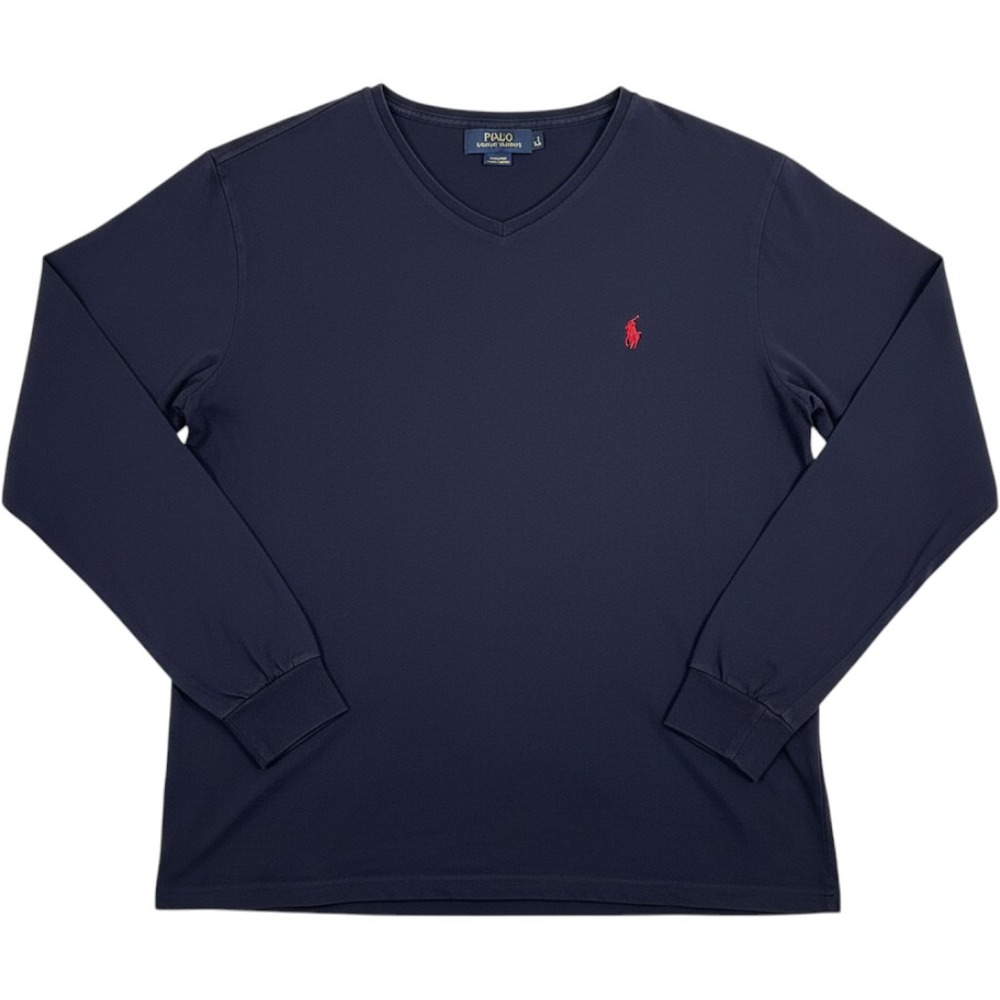 Polo Ralph Lauren V-Neck Shirt Mens XL Navy Blue Long Sleeve Red Pony Preppy